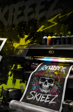 DTF printer producing a full-color Skieez transfer