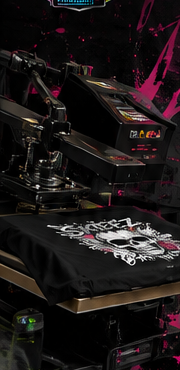 Heat press setup inside the Skieez shop